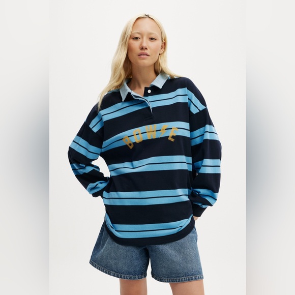 Women’s Cotton On David Bowie Long Sleeve Striped Polo Shirt Size S - Picture 2 of 5